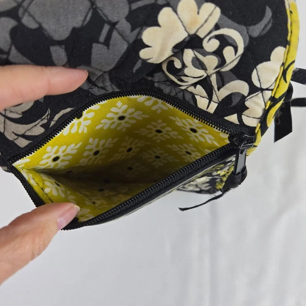 Vera Bradley Quilted Crossbody Bag w/Matching Coin Purse Black Gray Yellow White